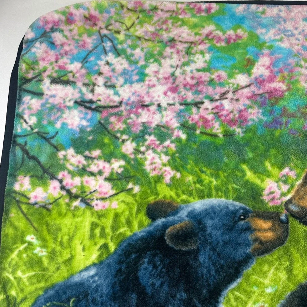 Abraham Hunter Bear Cub Mother Spring Blossom Fleece Blanket Throw‎